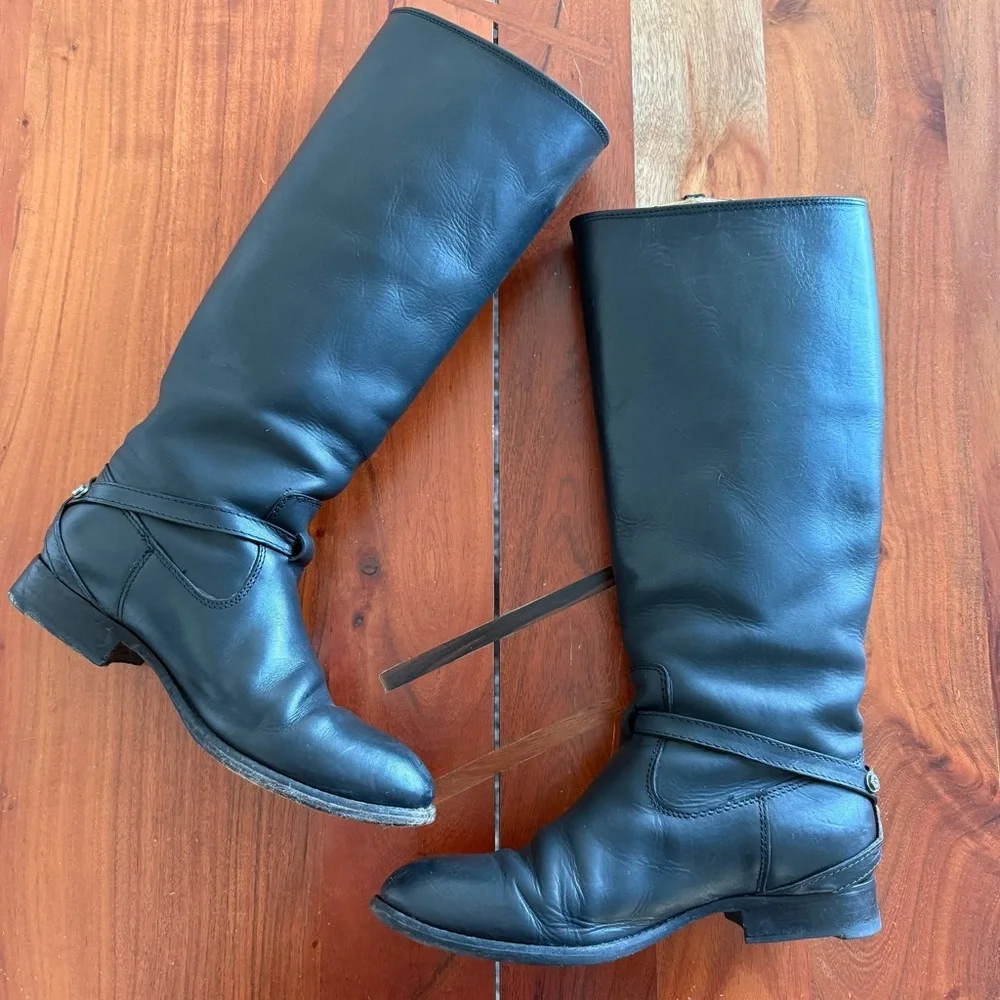 Frye Black Leather Knee-High Riding Boots